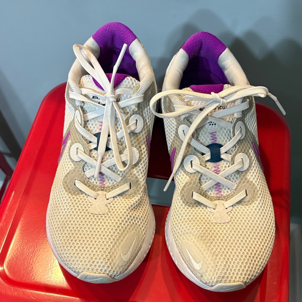 Nike Cream and Purple Running Shoes